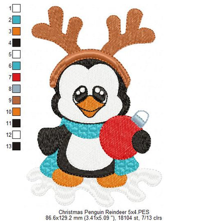 Christmas Penguin Reindeer - Fill Stitch