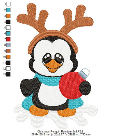 Christmas Penguin Reindeer - Fill Stitch