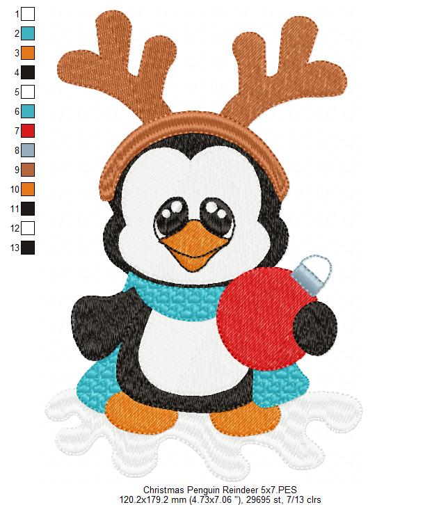 Christmas Penguin Reindeer - Fill Stitch