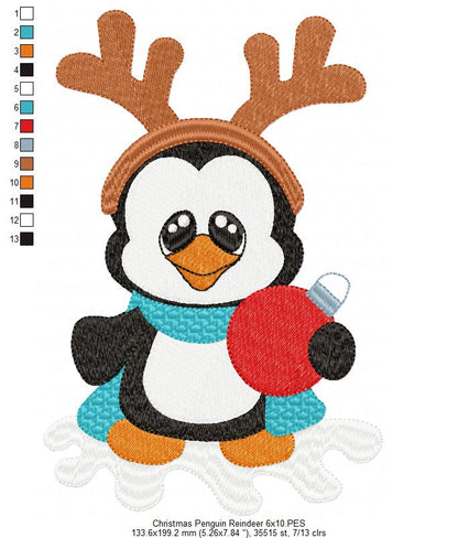 Christmas Penguin Reindeer - Fill Stitch