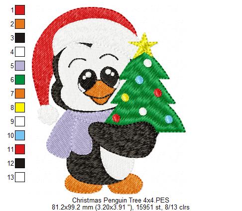 Christmas Tree Penguin - Fill Stitch