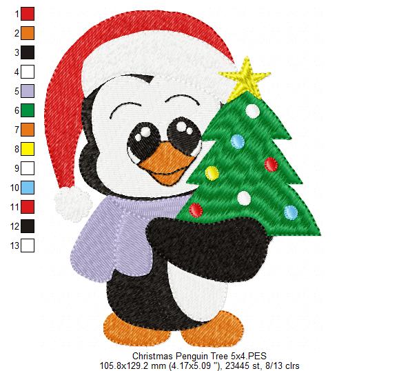 Christmas Tree Penguin - Fill Stitch