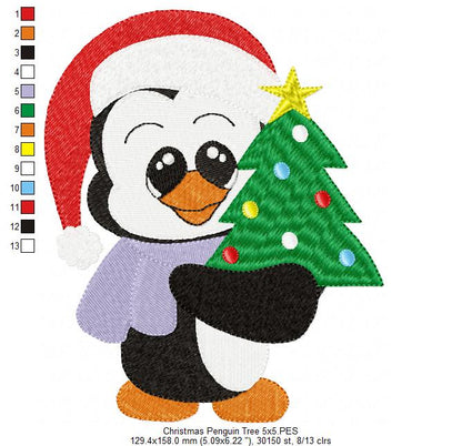 Christmas Tree Penguin - Fill Stitch
