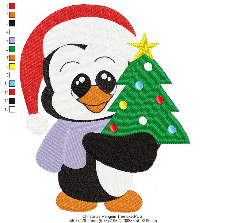 Christmas Tree Penguin - Fill Stitch