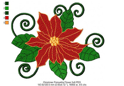 Christmas Poinsettia Flower - Fill Stitch