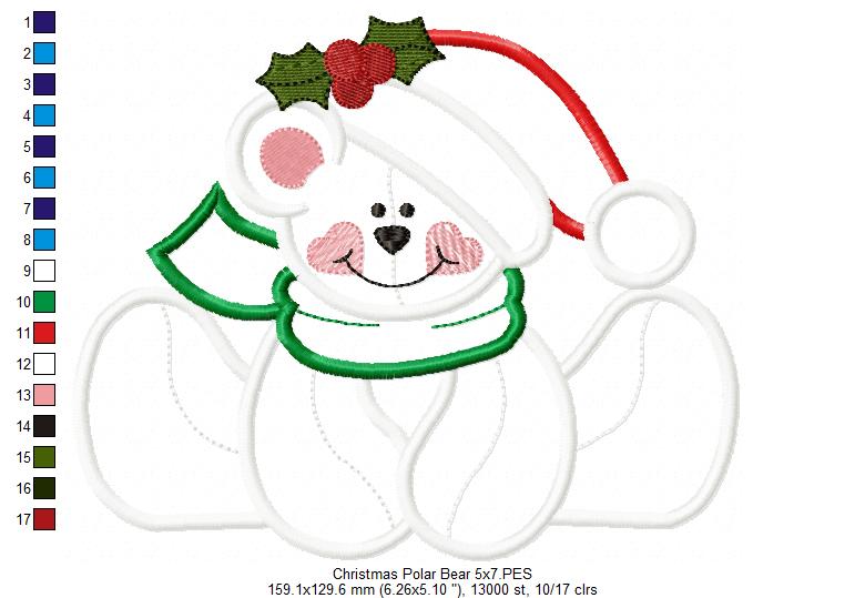 Christmas Polar Bear - Applique Embroidery