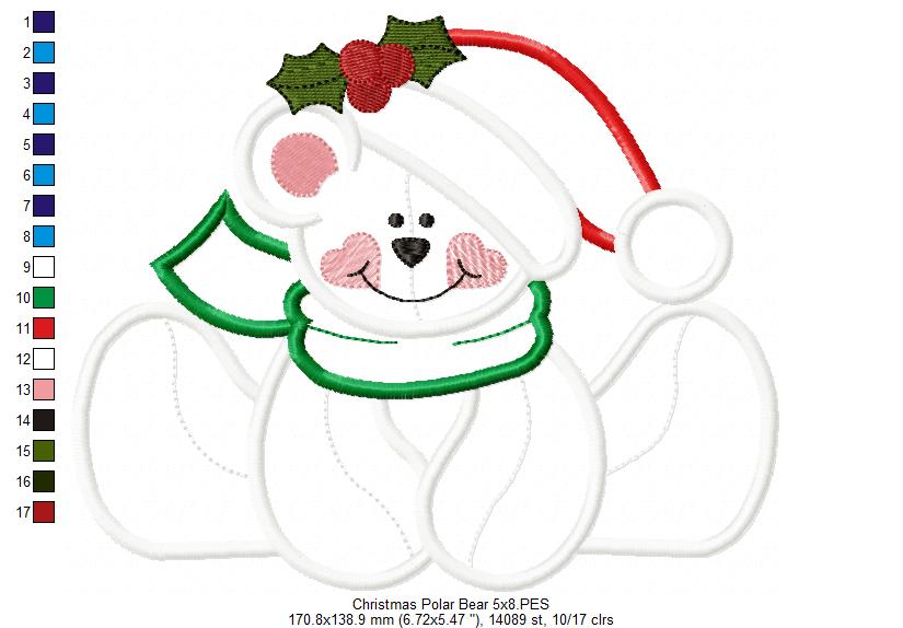 Christmas Polar Bear - Applique Embroidery