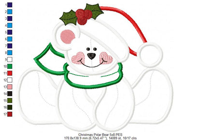 Christmas Polar Bear - Applique Embroidery