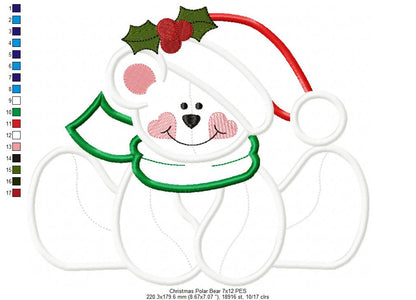 Christmas Polar Bear - Applique Embroidery