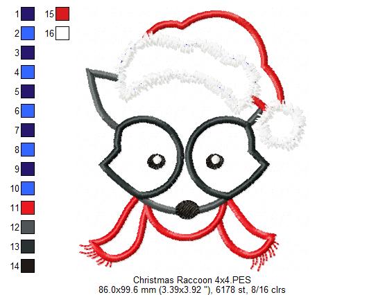 Christmas Raccoon Face Santa - Applique