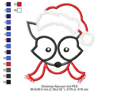 Christmas Raccoon Face Santa - Applique