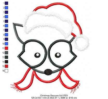 Christmas Raccoon Face Santa - Applique
