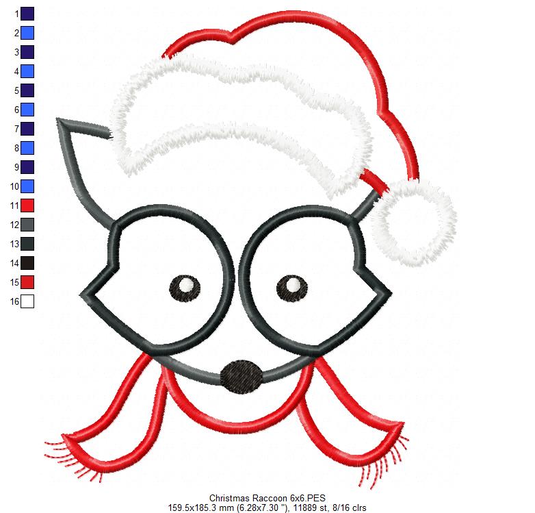 Christmas Raccoon Face Santa - Applique
