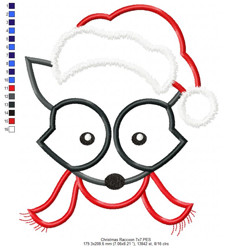 Christmas Raccoon Face Santa - Applique