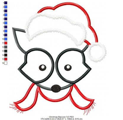 Christmas Raccoon Face Santa - Applique