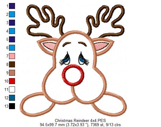 Christmas Rudolph Reindeer - Applique Embroidery