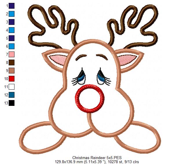 Christmas Rudolph Reindeer - Applique Embroidery