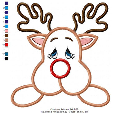 Christmas Rudolph Reindeer - Applique Embroidery