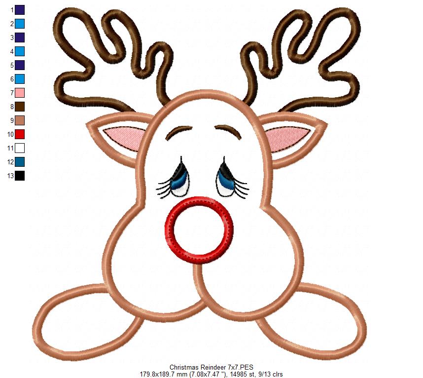 Christmas Rudolph Reindeer - Applique Embroidery
