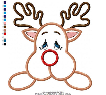 Christmas Rudolph Reindeer - Applique Embroidery
