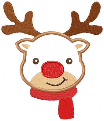 Christmas Rudolph Reindeer Smiling - Applique - Machine Embroidery Design