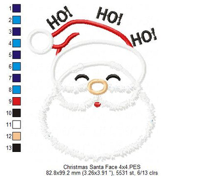 Santa Claus Face Ho Ho HO - Applique - Machine Embroidery Design