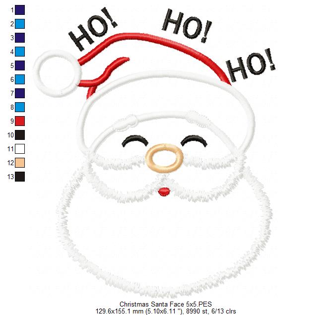 Santa Claus Face Ho Ho HO - Applique - Machine Embroidery Design