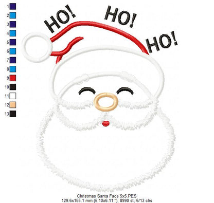 Santa Claus Face Ho Ho HO - Applique - Machine Embroidery Design