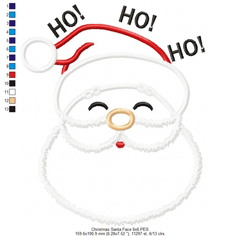 Santa Claus Face Ho Ho HO - Applique - Machine Embroidery Design