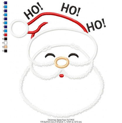 Santa Claus Face Ho Ho HO - Applique - Machine Embroidery Design