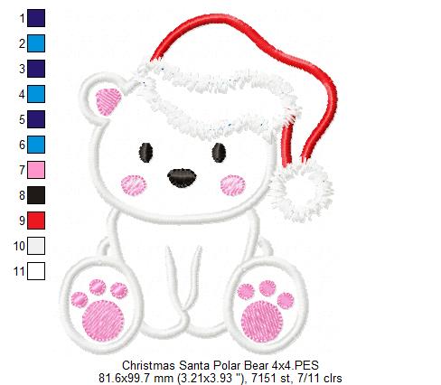 Christmas Santa Polar Bear - Applique