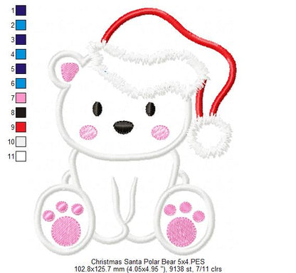 Christmas Santa Polar Bear - Applique