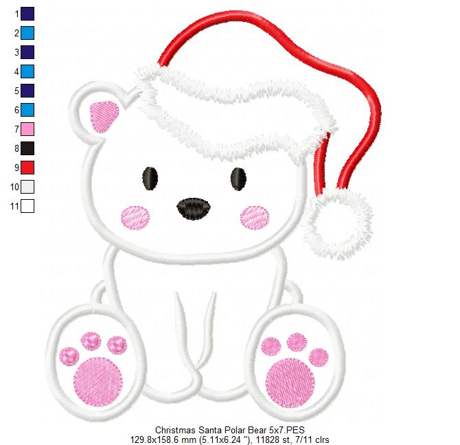 Christmas Santa Polar Bear - Applique