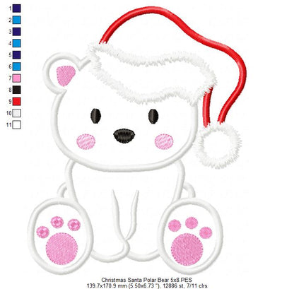 Christmas Santa Polar Bear - Applique