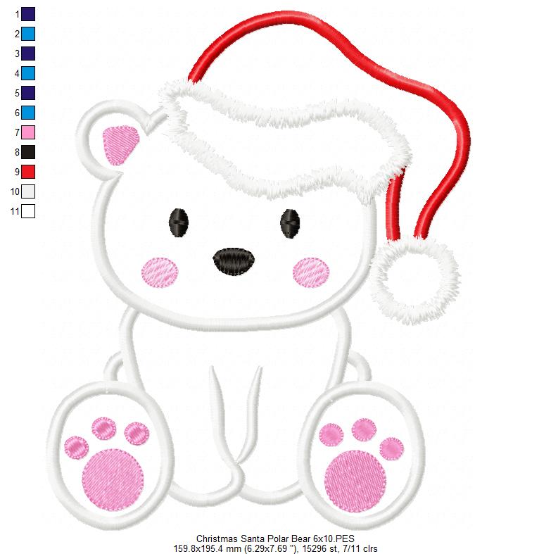 Christmas Santa Polar Bear - Applique
