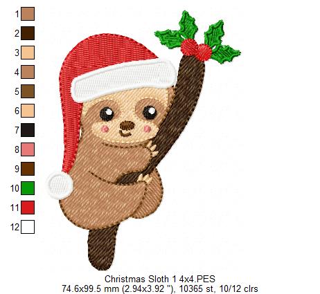 Christmas Baby Sloth on the Tree - Fill Stitch
