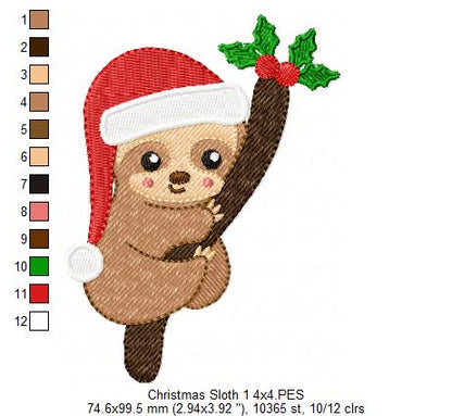Christmas Baby Sloth on the Tree - Fill Stitch