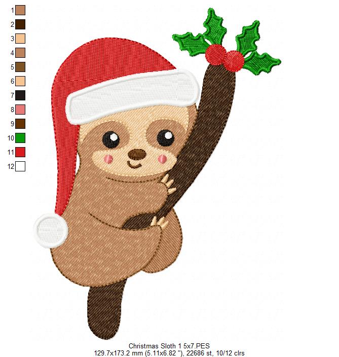 Christmas Baby Sloth on the Tree - Fill Stitch