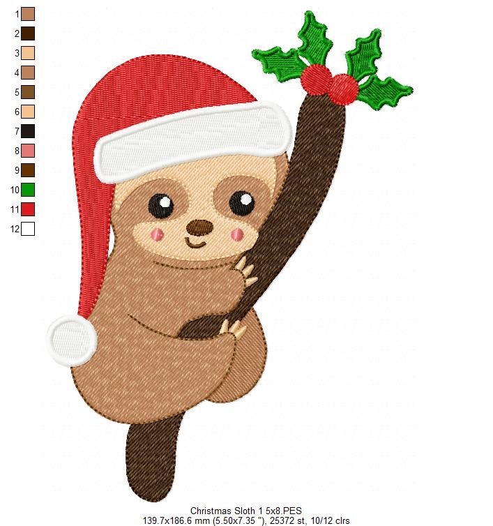 Christmas Baby Sloth on the Tree - Fill Stitch