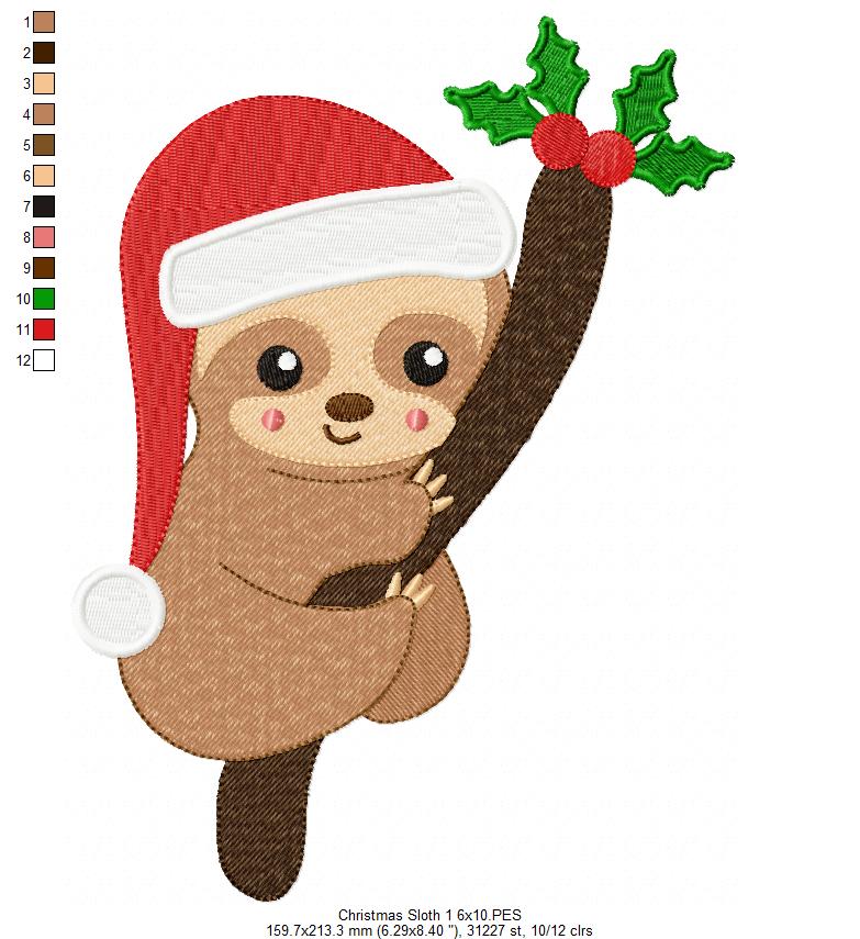 Christmas Baby Sloth on the Tree - Fill Stitch