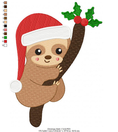 Christmas Baby Sloth on the Tree - Fill Stitch