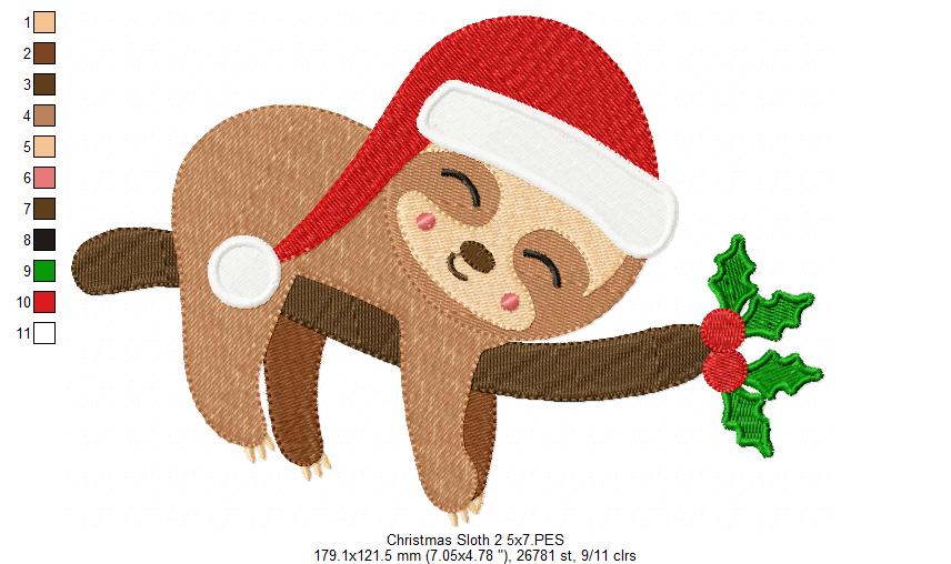 Christmas Baby Sloth Tree - Fill Stitch - Machine Embroidery Design