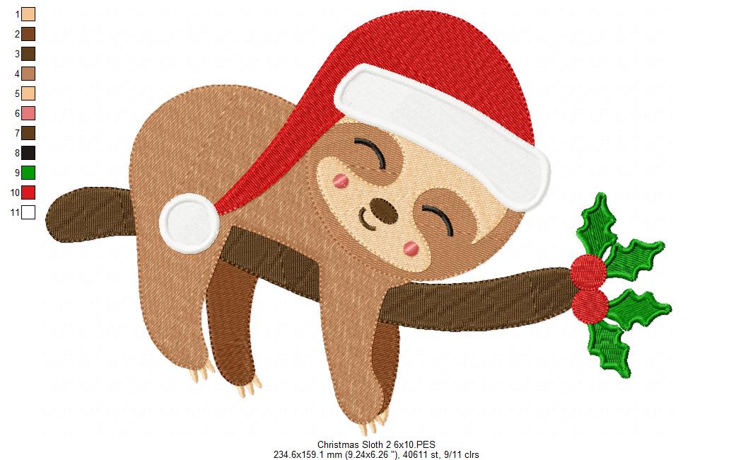 Christmas Baby Sloth Tree - Fill Stitch - Machine Embroidery Design