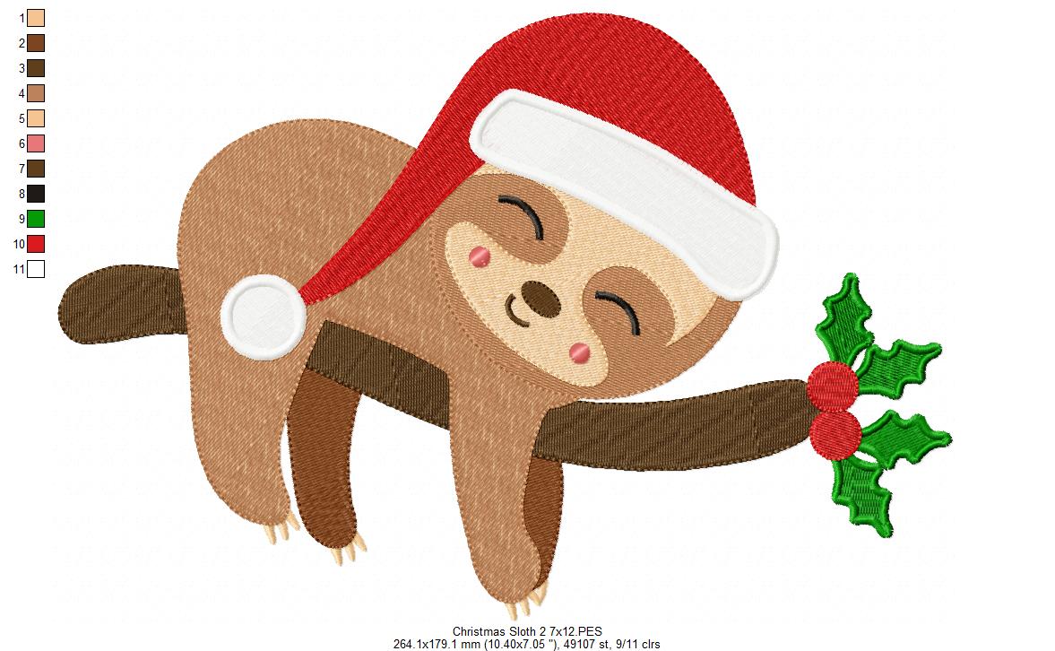 Christmas Baby Sloth Tree - Fill Stitch - Machine Embroidery Design