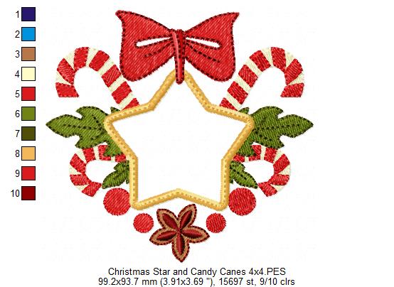 Christmas Star and Candy Cane - Applique