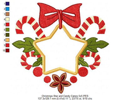 Christmas Star and Candy Cane - Applique