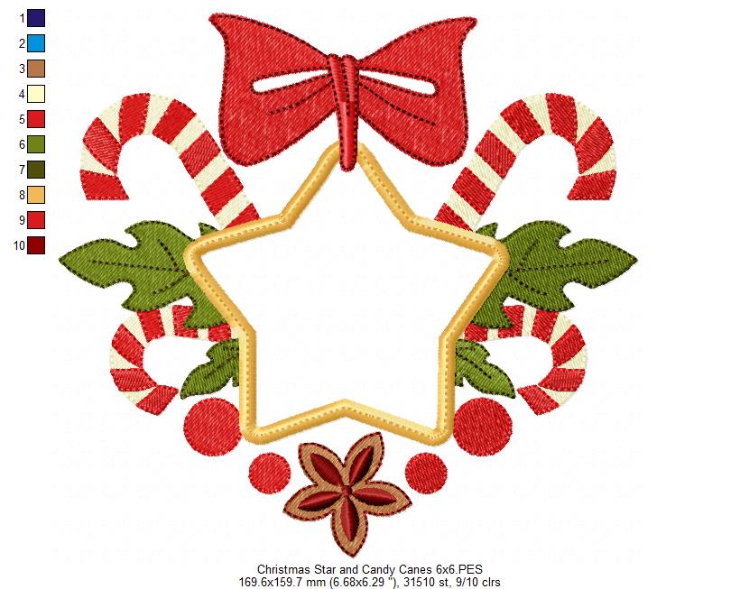 Christmas Star and Candy Cane - Applique