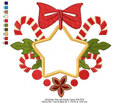Christmas Star and Candy Cane - Applique