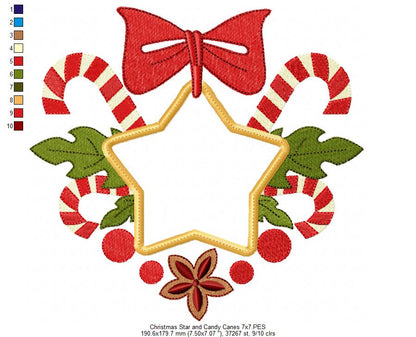 Christmas Star and Candy Cane - Applique