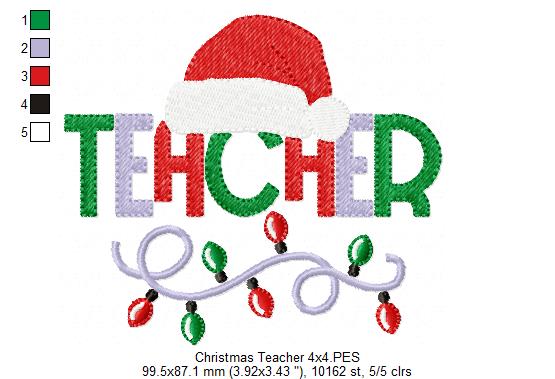 Christmas Teacher - Fill Stitch - Machine Embroidery Design